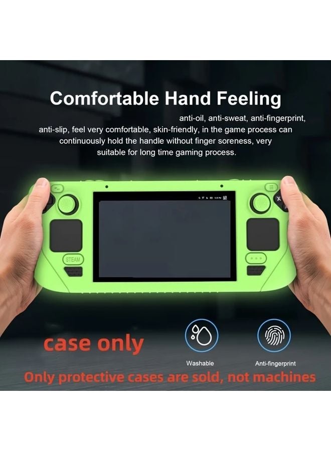 Luminous Green Shockproof Dustproof Silicone Case With 4 Button Caps For Steam Deck - Image 4